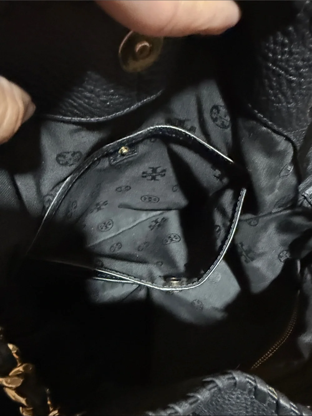 Tory Burch Black Pebbled Leather Chain-Handle Shoulder Bag